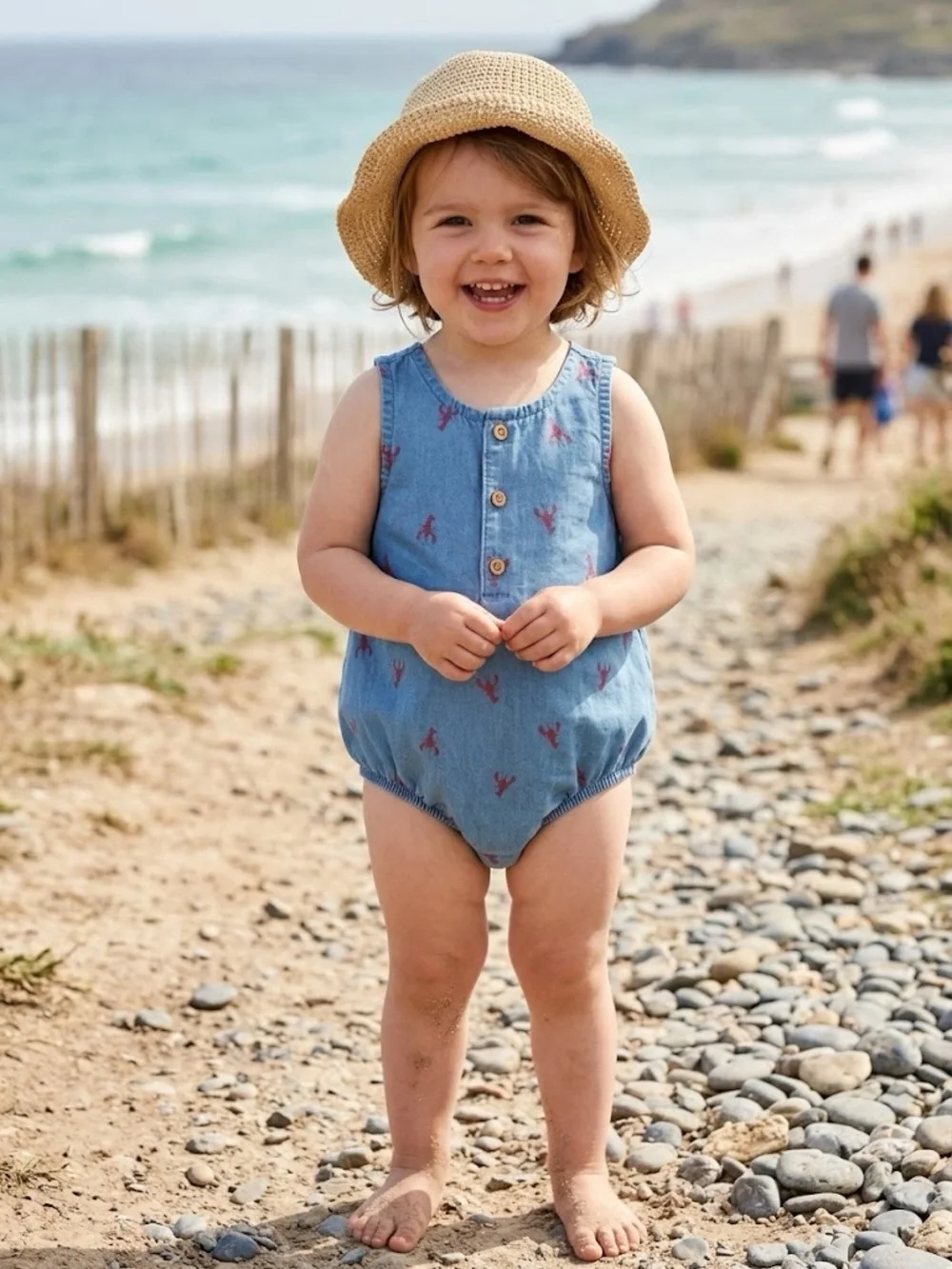 Carter's Blue Denim Baby Bubble Bodysuit with Red Lobster 🦞 Print